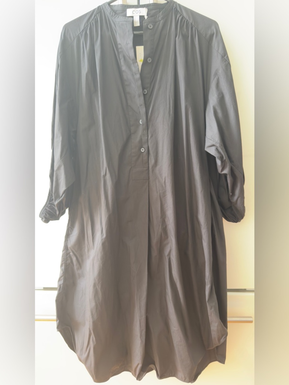 COS Women's Black Gathered Balloon-Sleeve Midi Dress - Picture 2 of 5